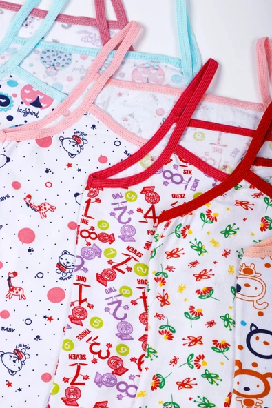 6lı Kız Çocuk İp Askılı Desenli Atlet Pamuklu Rengarenk Sdf - 2