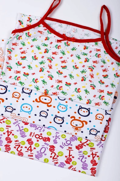 6lı Kız Çocuk İp Askılı Desenli Atlet Pamuklu Rengarenk Sdf - 9