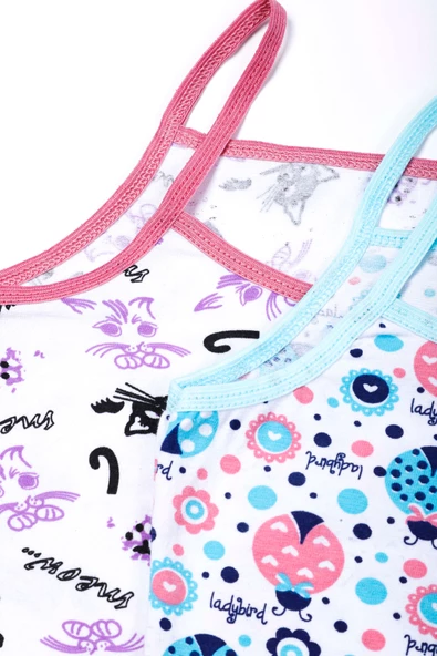 6lı Kız Çocuk İp Askılı Desenli Atlet Pamuklu Rengarenk Sdf - 8