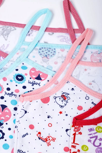 6lı Kız Çocuk İp Askılı Desenli Atlet Pamuklu Rengarenk Sdf - 11