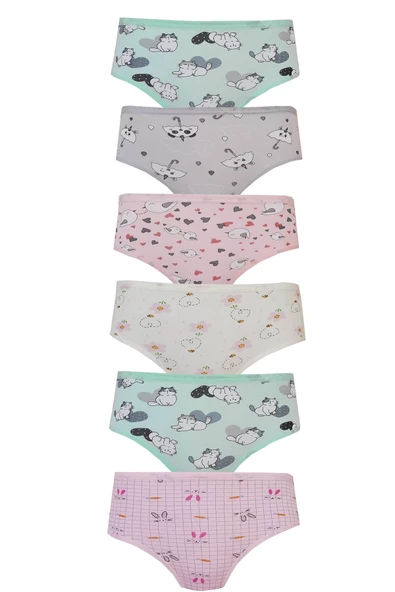 Kota 6lı Kız Çocuk Külot Renkli Desenli Empirme Slip İç Çamaşır - 2