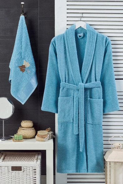 Mira Home Kadın Erkek %100 Pamuklu Baş Havlulu Banyo Bornoz Takımı - 11