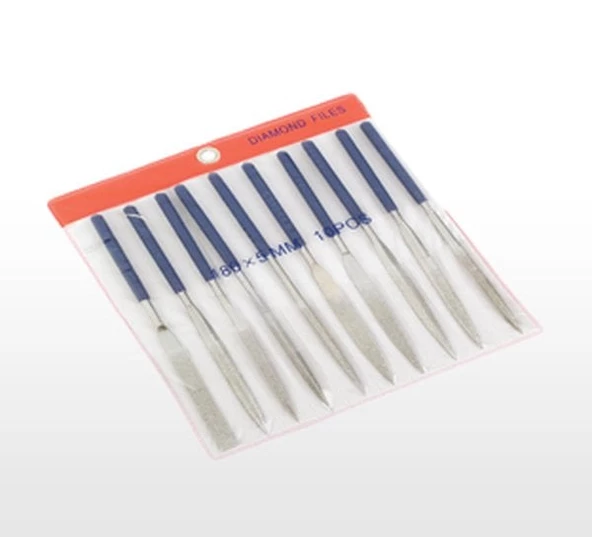 A 2710 Kalıpçı Elmas Eğe Seti 3'' x 140 mm Düz 10 Parça, Saplı