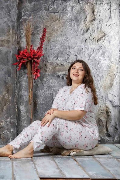 Nisanca Bambu Büyük Beden Yazlık Kadın Kısa Kol Pijama Takımı - 2