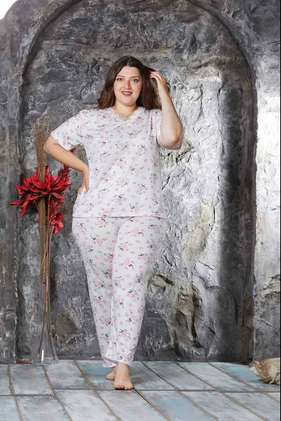 Nisanca Bambu Büyük Beden Yazlık Kadın Kısa Kol Pijama Takımı - 3
