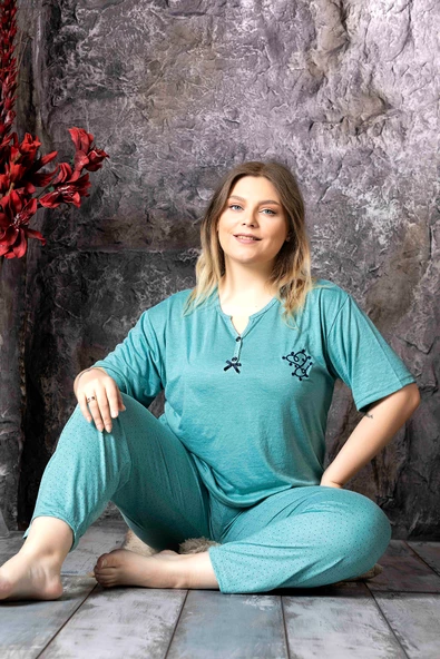 Nisanca Bambu Büyük Beden Yazlık Kadın Kısa Kol Pijama Takımı - 10