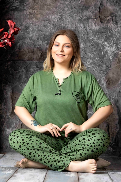 Nisanca Bambu Büyük Beden Yazlık Kadın Kısa Kol Pijama Takımı - 11