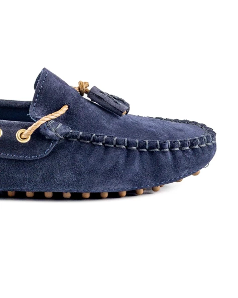 Samos Kadın Lacivert Hakiki Süet Deri Loafer Ayakkabı - Resim 5