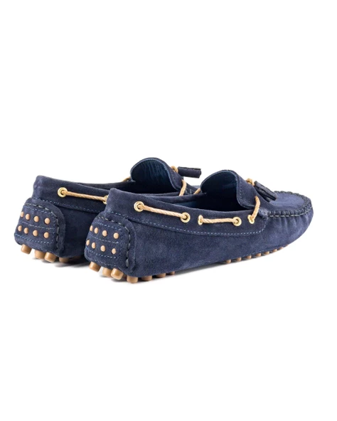 Samos Kadın Lacivert Hakiki Süet Deri Loafer Ayakkabı - Resim 4