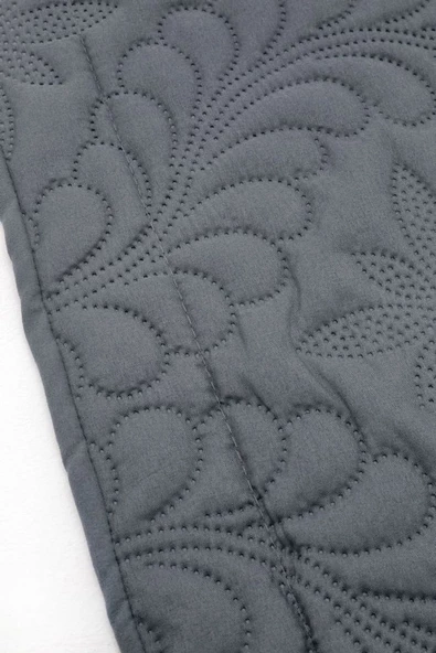 Sarmaşık Çift Kişilik Düz Renk Yatak Örtüsü - Füme - Resim 2