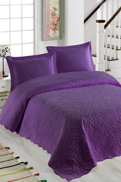 Ivy Mor Çift Kişilik Microfiber Kapitone Yatak Örtüsü