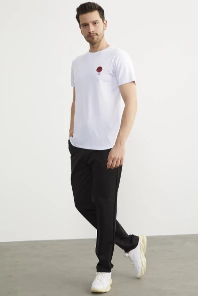 Baskılı Sıfır Yaka Penye Tişört - Beyaz - Resim 2