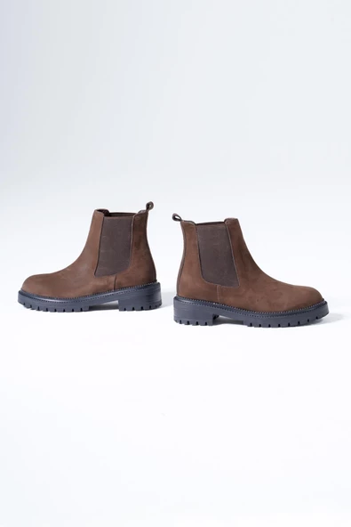 Hakiki Deri Kadın Yanı Lastikli Bot Nubuk Rahat Kışlık Ayakkabı - Resim 5