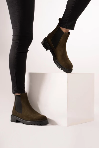 Hakiki Deri Kadın Yanı Lastikli Bot Nubuk Rahat Kışlık Ayakkabı - Resim 10