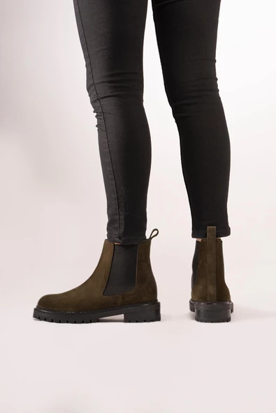 Hakiki Deri Kadın Yanı Lastikli Bot Nubuk Rahat Kışlık Ayakkabı - Resim 12