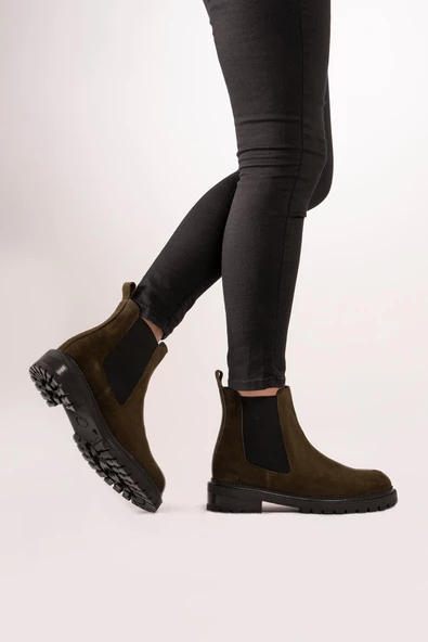 Hakiki Deri Kadın Yanı Lastikli Bot Nubuk Rahat Kışlık Ayakkabı - Resim 8