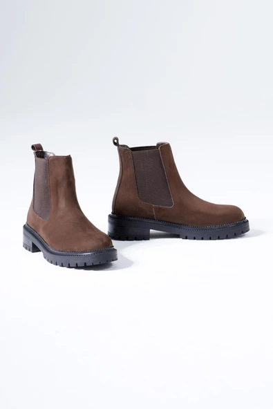 Hakiki Deri Kadın Yanı Lastikli Bot Nubuk Rahat Kışlık Ayakkabı - Resim 2