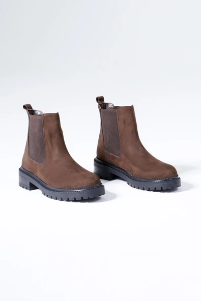 Hakiki Deri Kadın Yanı Lastikli Bot Nubuk Rahat Kışlık Ayakkabı - Resim 4