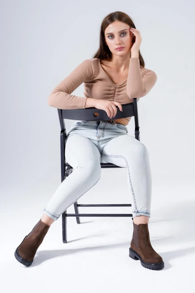 Hakiki Deri Kadın Yanı Lastikli Bot Nubuk Rahat Kışlık Ayakkabı - Resim 3