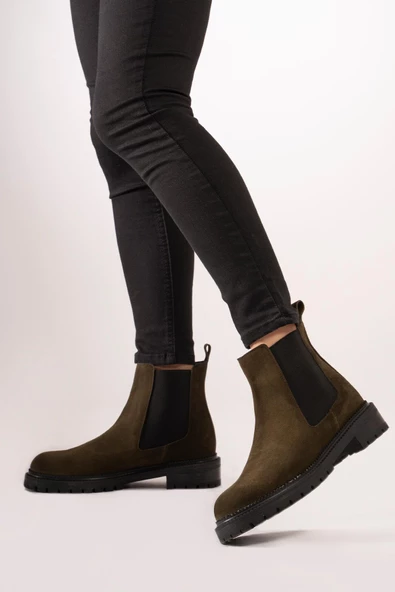 Hakiki Deri Kadın Yanı Lastikli Bot Nubuk Rahat Kışlık Ayakkabı - Resim 11