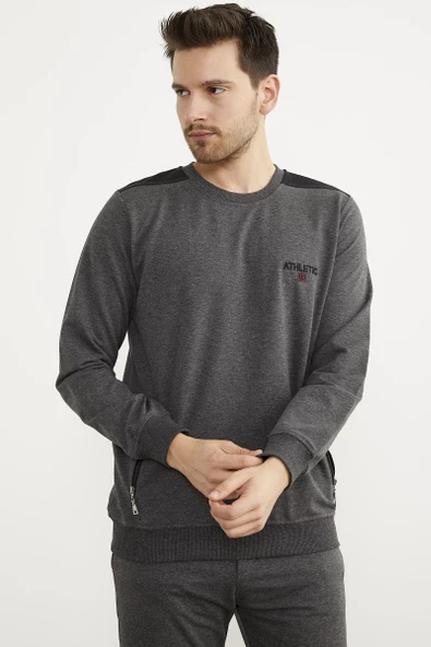 Rahat Kalıp Sıfır Yaka Eşofman Takım - Antrasit - Resim 4