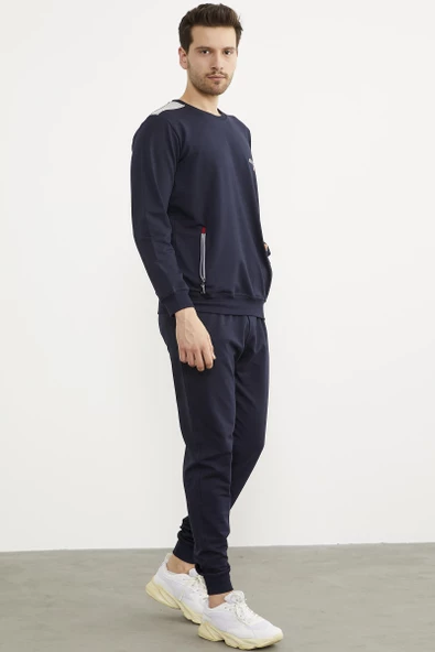 Rahat Kalıp Sıfır Yaka Eşofman Takım - Lacivert - Resim 2