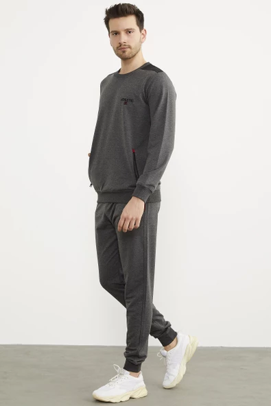 Rahat Kalıp Sıfır Yaka Eşofman Takım - Antrasit - Resim 3