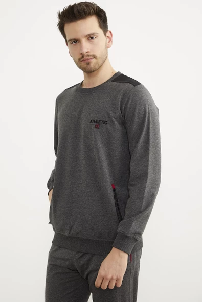 Rahat Kalıp Sıfır Yaka Eşofman Takım - Antrasit - Resim 2