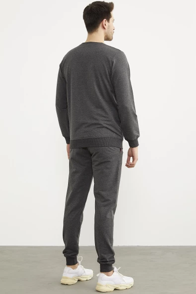 Rahat Kalıp Sıfır Yaka Eşofman Takım - Antrasit - Resim 6