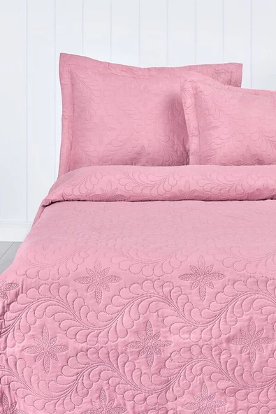 Sarmaşık Çift Kişilik Düz Renk Yatak Örtüsü Takımı - Pembe - 5