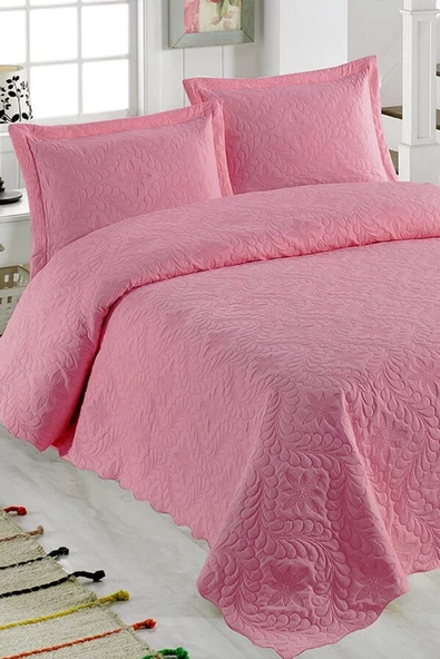 Sarmaşık Çift Kişilik Düz Renk Yatak Örtüsü Takımı - Pembe