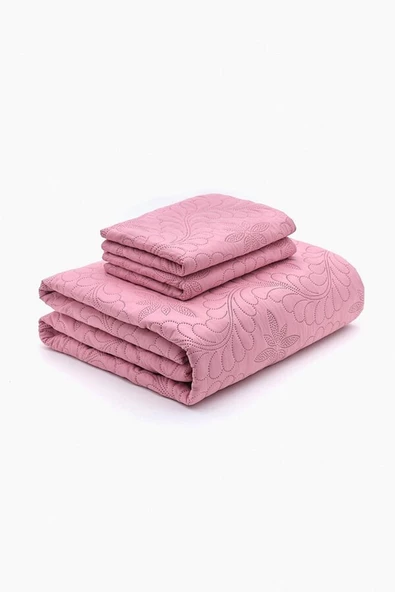Sarmaşık Çift Kişilik Düz Renk Yatak Örtüsü Takımı - Pembe - 3