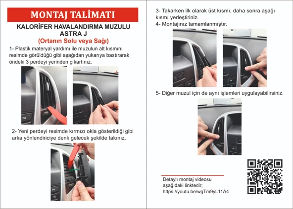 Opel Astra J Kalorifer Havalandırma Muzul Izgara Perdesi Ortanın Sağı - Resim 2