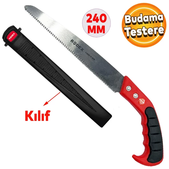 Rodex Budama Testeresi Kılıflı 240 Mm Çelik Düz Ağaç Dal Bağ El Testeresi