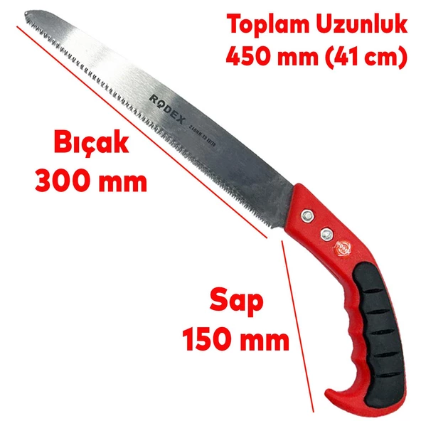 Rodex Budama Testeresi Kılıflı 300 mm Çelik Düz Ağaç Dal Bağ El Testeresi - 2