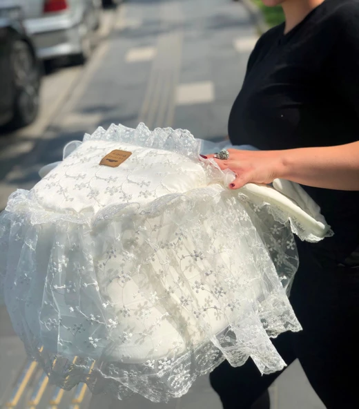 Sema Bebe Sema Baby Fistolu Güpürlü Lüks Yenidoğan Bebek Yatağı - Ekru - 2