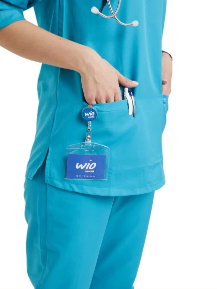 VIOLET- Kadın Koton Turkuaz Medikal Üniforma Takımı - Resim 4