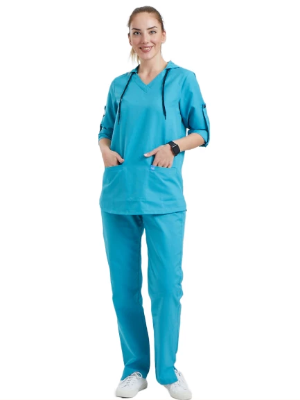 VIOLET- Kadın Koton Turkuaz Medikal Üniforma Takımı ürün görseli
