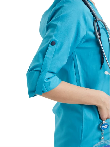 VIOLET- Kadın Koton Turkuaz Medikal Üniforma Takımı - Resim 5