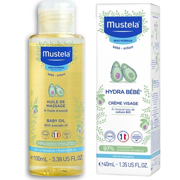 Mustela Hydra Bebe Organik Avokadolu Bebek Yüz Kremi 40 ml + Mustela Baby Oil Bebek Yağı 100 ml