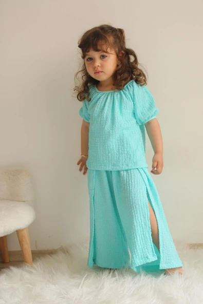 KIZ ÇOCUK BÜRÜMCÜK MODEL YIRTMAÇLI PAMUK TAKIM - 3