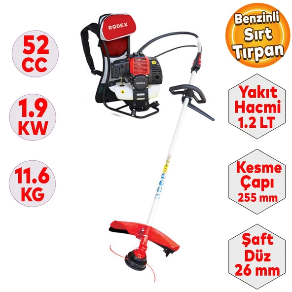 Rodex RDX9636 Benzinli Sırt Tırpan Testere 52 CC/1,9 KW