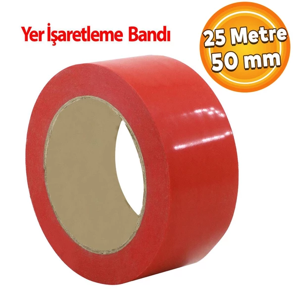 Yer İşaretleme Bandı Kırmızı Pvc Emniyet Zemin İkaz Bant 50 mm x 25 Metre