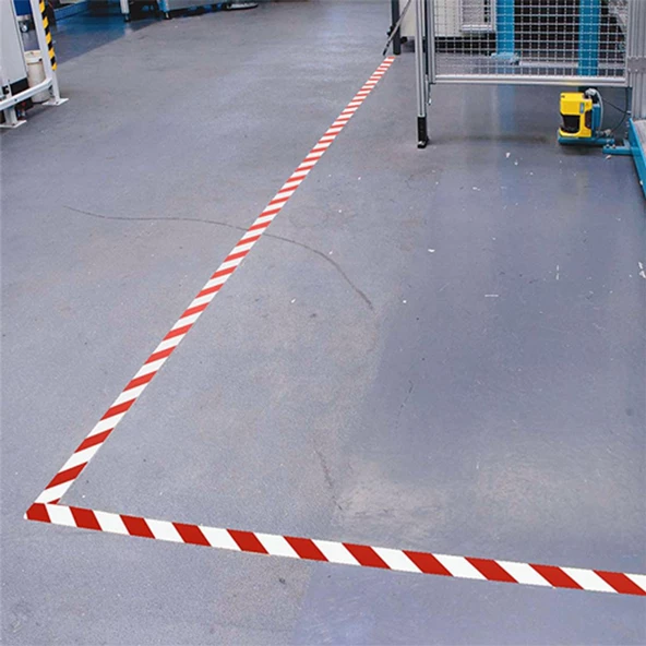 Yer İşaretleme Bandı Kırmızı-Beyaz Pvc Emniyet Zemin İkaz Bant 50 mm x 25 MT - Resim 4