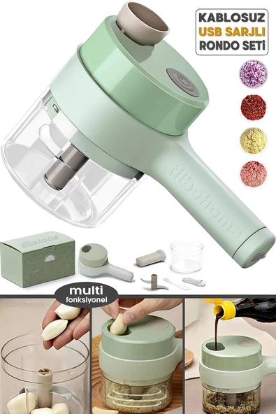 Şarjlı Rondo 2 Bıçaklı Sebze Meyve Kesici Patates Et Doğrayıcı Blender Hazneli Rende Mutfak Robotu