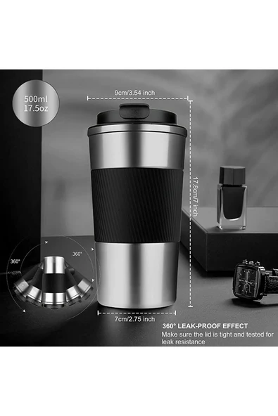 Çift Katmanlı Paslanmaz Çelik Sızdırmaz Termos Bardak 500 Ml Kupa Araç Kahve Çay Termos -549 - 3