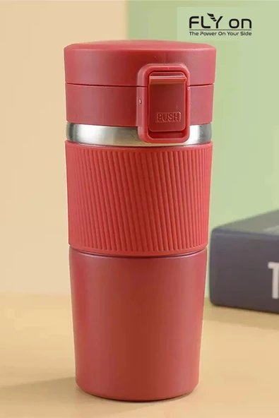 Sızdırmaz Paslanmaz Çelik Kaydırmaz Lastikli İç Kısmı Süzgeçli Araç Ofis Çay Kahve Termos Mug 400 ML - 2