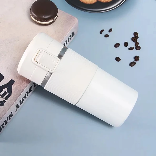 Sızdırmaz Paslanmaz Çelik Kaydırmaz Lastikli İç Kısmı Süzgeçli Araç Ofis Çay Kahve Termos Mug 400 ML - 3