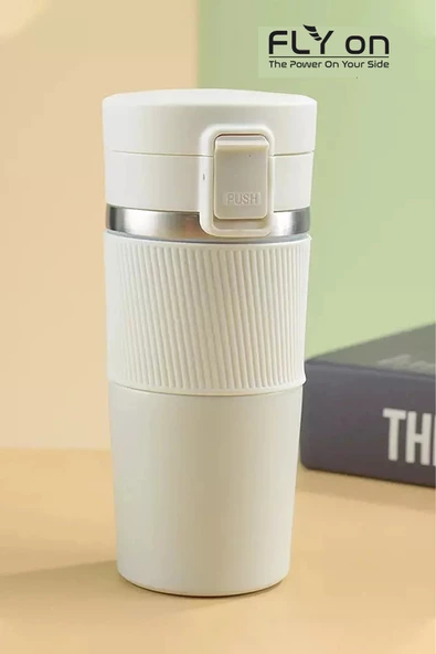 Sızdırmaz Paslanmaz Çelik Kaydırmaz Lastikli İç Kısmı Süzgeçli Araç Ofis Çay Kahve Termos Mug 400 ML - 2