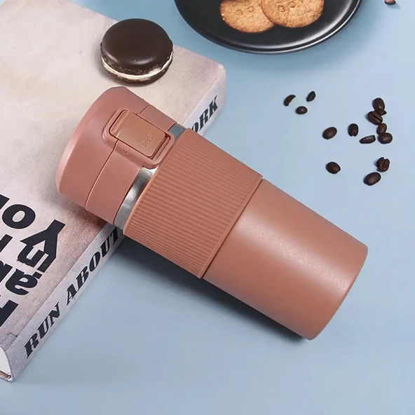 Sızdırmaz Paslanmaz Çelik Kaydırmaz Lastikli İç Kısmı Süzgeçli Araç Ofis Çay Kahve Termos Mug 400 ML - 2